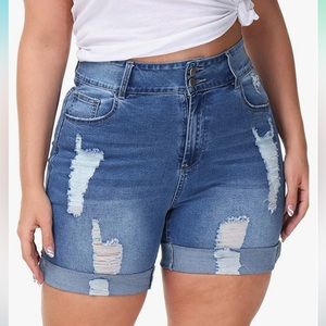 ALLEGRACE Plus Size Denim Shorts Women High Waisted Stretch Summer Jean Shorts